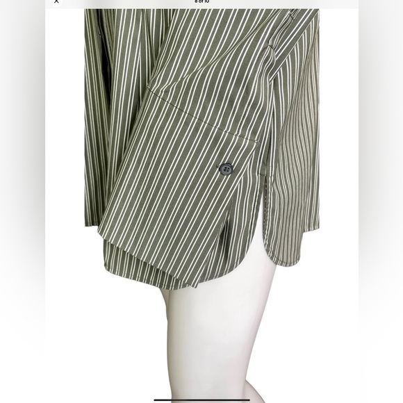 Lafayette 148 Green Striped Button Up Blouse - Picture 9 of 12